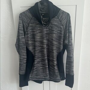 Women's Black and Gray cowl neck Melange pullover in poly/span fleece lined